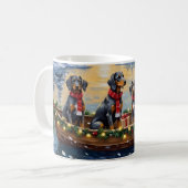 Bluetick Coonhound Christmas Boat Holiday Kaffeetasse (Vorderseite Links)