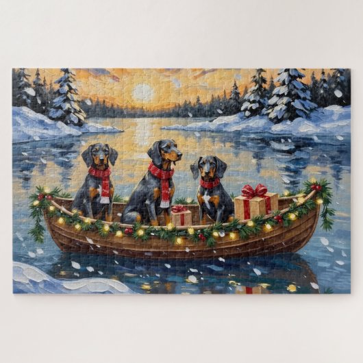 Bluetick Coonhound Christmas Boat Holiday Puzzle (Horizontal)