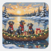Bluetick Coonhound Christmas Boat Holiday Quadratischer Aufkleber (Vorderseite)