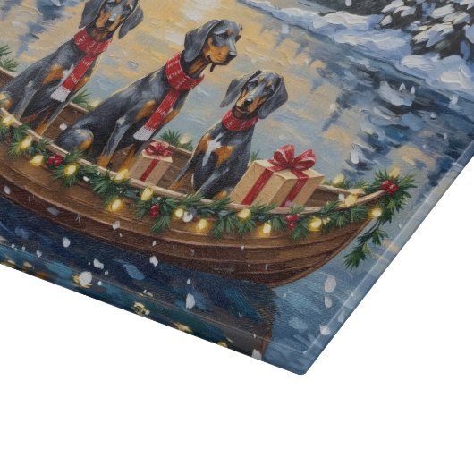 Bluetick Coonhound Christmas Boat Holiday Schneidebrett (Ecke)