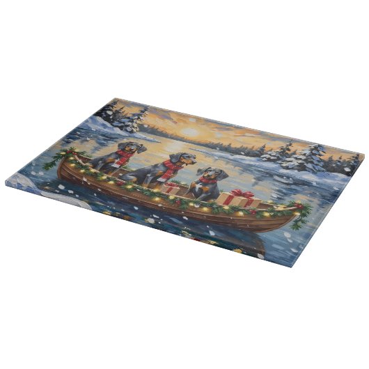 Bluetick Coonhound Christmas Boat Holiday Schneidebrett (Ecke)