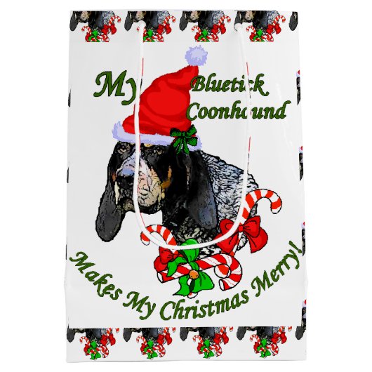 Bluetick Coonhound Christmas Mittlere Geschenktüte (Rückseite)