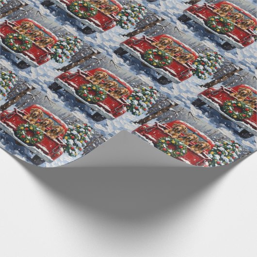 Bluetick Coonhound Christmas Red Truck Holiday Geschenkpapier (Ecke)