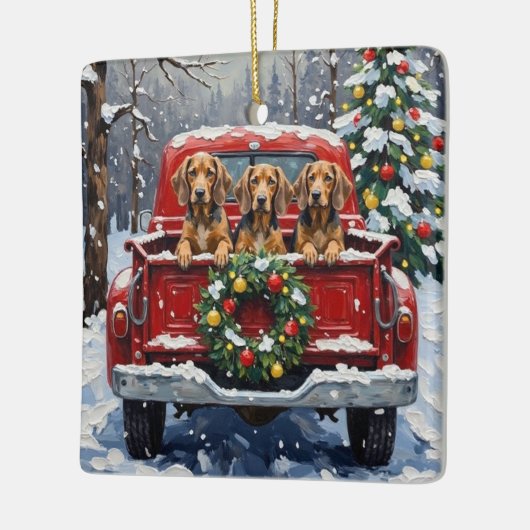 Bluetick Coonhound Christmas Red Truck Holiday Keramikornament (Links)