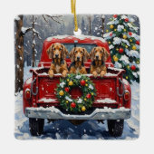 Bluetick Coonhound Christmas Red Truck Holiday Keramikornament (Vorderseite)