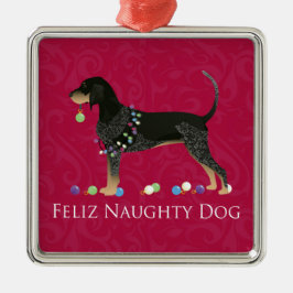 Bluetick Coonhound Christmas Silbernes Ornament