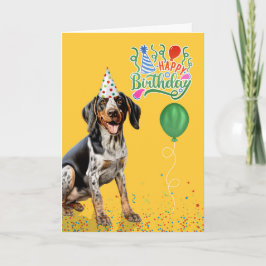 Bluetick Coonhound Dog Party Hat Yellow Birthday Karte