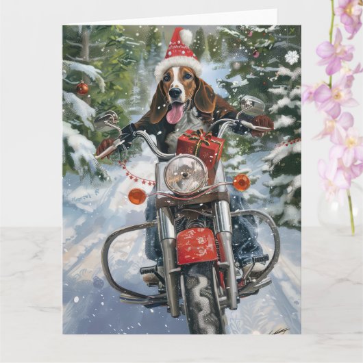 Bluetick Coonhound Dog Riding Motorrad Weihnachten Karte (Orchidee)