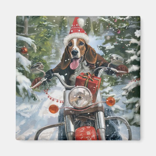 Bluetick Coonhound Dog Riding Motorrad Weihnachten Magnet (Vorne)