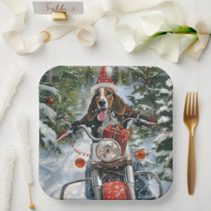 Bluetick Coonhound Dog Riding Motorrad Weihnachten Pappteller