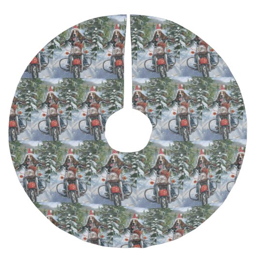 Bluetick Coonhound Dog Riding Motorrad Weihnachten Polyester Weihnachtsbaumdecke (Vorderseite)