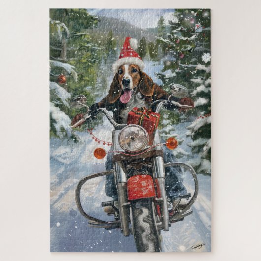 Bluetick Coonhound Dog Riding Motorrad Weihnachten Puzzle (Vertikal)