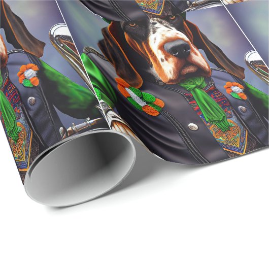 Bluetick Coonhound Fahrrad St. Patrick's Day Geschenkpapier (Rolleneckpunkt)