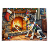 Bluetick Coonhound Fireplace with Christmas Lights Große Geschenktüte (Vorderseite)