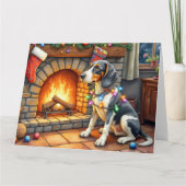 Bluetick Coonhound Fireplace with Christmas Lights Karte (Vorderseite)