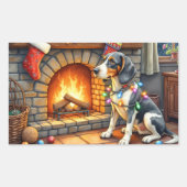 Bluetick Coonhound Fireplace with Christmas Lights Rechteckiger Aufkleber (Vorderseite)