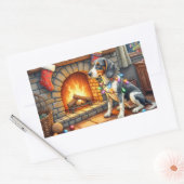 Bluetick Coonhound Fireplace with Christmas Lights Rechteckiger Aufkleber (Umschlag)