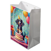Bluetick Coonhound Geburtstagsfeier Mittlere Geschenktüte (Rückseite Schrägansicht)