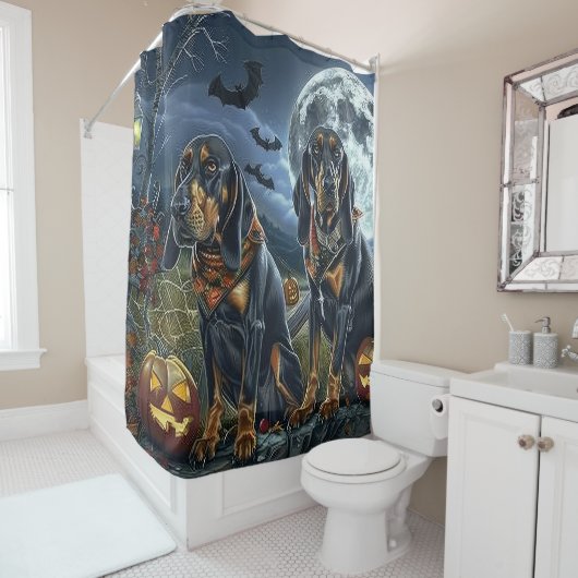 Bluetick Coonhound Halloween Spooky Duschvorhang (Beispiel)