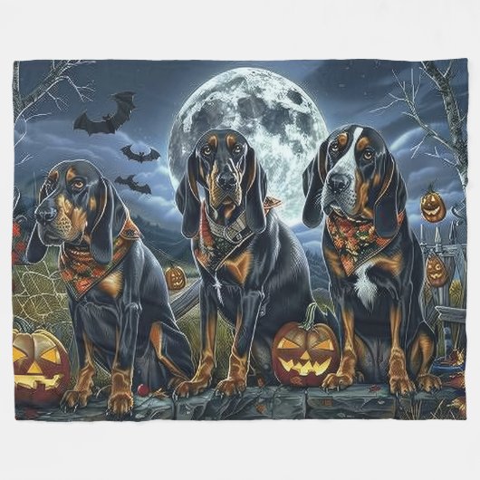 Bluetick Coonhound Halloween Spooky Fleecedecke (Vorderseite (Horizontal))