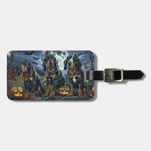 Bluetick Coonhound Halloween Spooky Gepäckanhänger (Vorderseite horizontal)