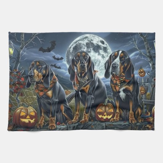 Bluetick Coonhound Halloween Spooky Geschirrtuch (Horizontal)