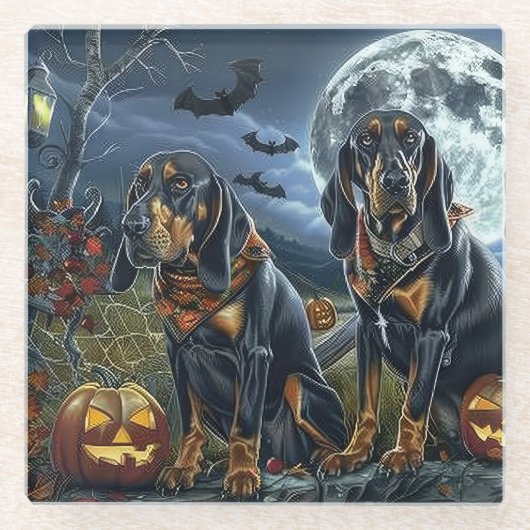 Bluetick Coonhound Halloween Spooky Glasuntersetzer (Vorderseite)