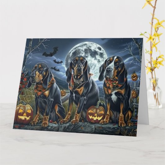 Bluetick Coonhound Halloween Spooky Karte (Gelbe Blume)