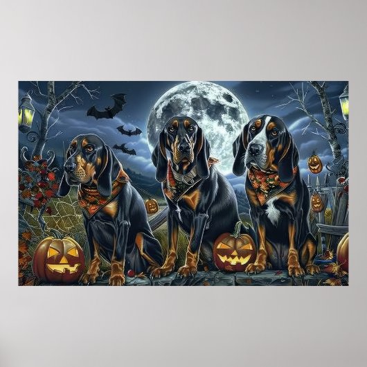 Bluetick Coonhound Halloween Spooky Poster (Vorne)