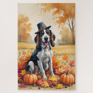 Bluetick Coonhound Herbstblätter Thanksgiving Kuns Puzzle
