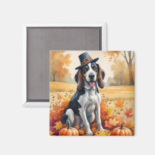 Bluetick Coonhound Herbstlaub Thanksgiving Kunst Magnet
