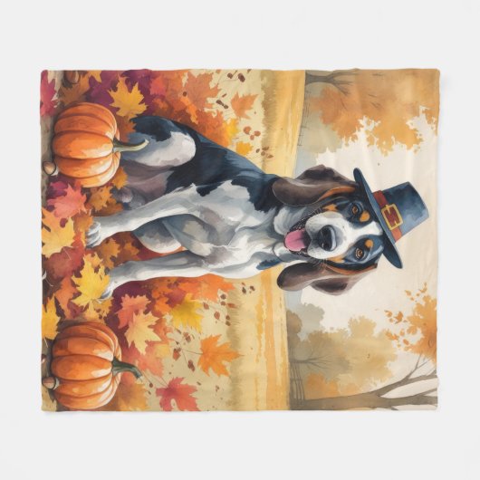 Bluetick Coonhound Herbstleaves Erntedank Art Fleecedecke (Vorderseite (Horizontal))