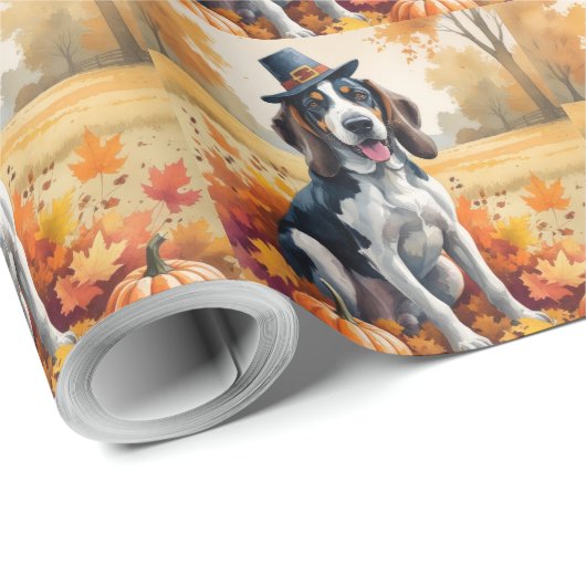 Bluetick Coonhound Herbstleaves Erntedank Art Geschenkpapier (Rolleneckpunkt)