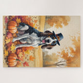 Bluetick Coonhound Herbstleaves Erntedank Art Puzzle (Horizontal)