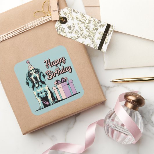 Bluetick Coonhound Hund farbenfroh Quadratischer Aufkleber (Schenken)