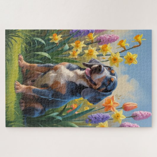 Bluetick Coonhound Hund Frühlingsblumen Malerei Puzzle (Horizontal)