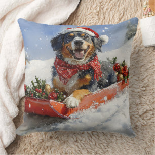Bluetick Coonhound Hund im Schlitten Weihnachten Kissen
