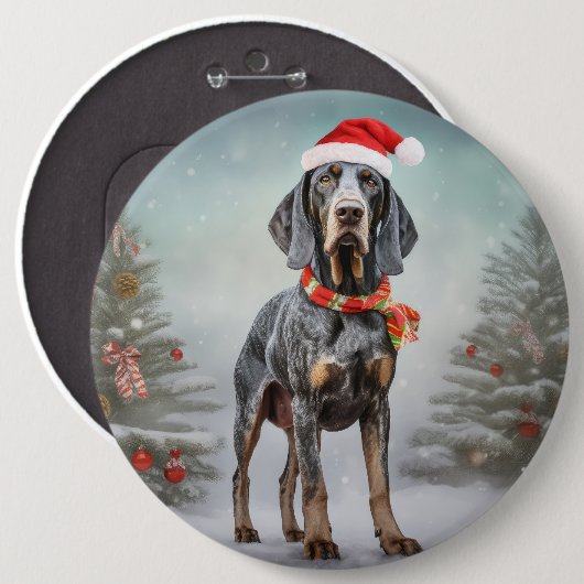 Bluetick Coonhound Hund im Schnee Weihnachten Button (Vorne & Hinten)