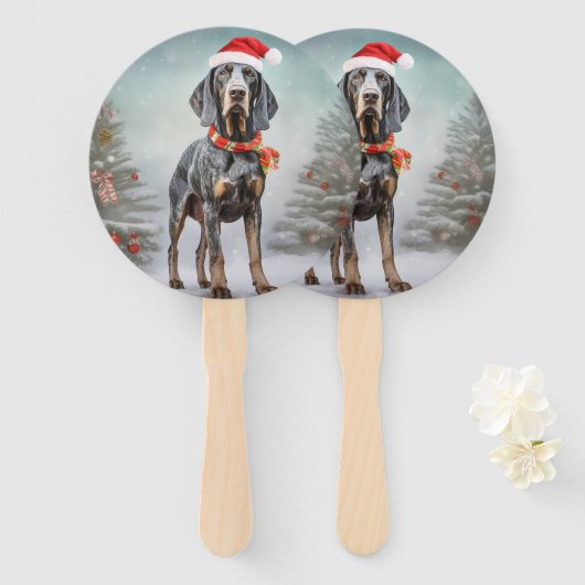 Bluetick Coonhound Hund im Schnee Weihnachten Fächer (Vorne und Hinten)
