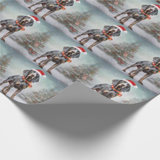 Bluetick Coonhound Hund im Schnee Weihnachten Geschenkpapier (Ecke)