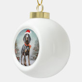 Bluetick Coonhound Hund im Schnee Weihnachten Keramik Kugel-Ornament (Rechts)
