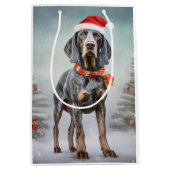 Bluetick Coonhound Hund im Schnee Weihnachten Mittlere Geschenktüte (Vorderseite)