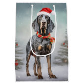 Bluetick Coonhound Hund im Schnee Weihnachten Mittlere Geschenktüte (Rückseite)