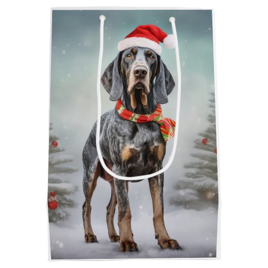 Bluetick Coonhound Hund im Schnee Weihnachten Mittlere Geschenktüte (Rückseite)