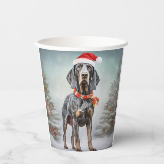 Bluetick Coonhound Hund im Schnee Weihnachten Pappbecher (Vorderseite)