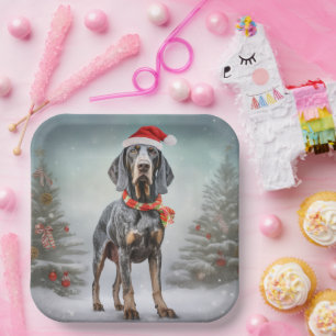 Bluetick Coonhound Hund im Schnee Weihnachten  Pappteller