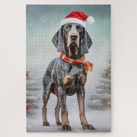 Bluetick Coonhound Hund im Schnee Weihnachten Puzzle (Vertikal)