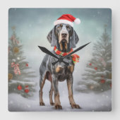 Bluetick Coonhound Hund im Schnee Weihnachten Quadratische Wanduhr (Vorderseite)