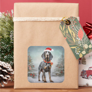 Bluetick Coonhound Hund im Schnee Weihnachten Quadratischer Aufkleber