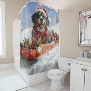Bluetick Coonhound Hund in Sledge Weihnachten Duschvorhang